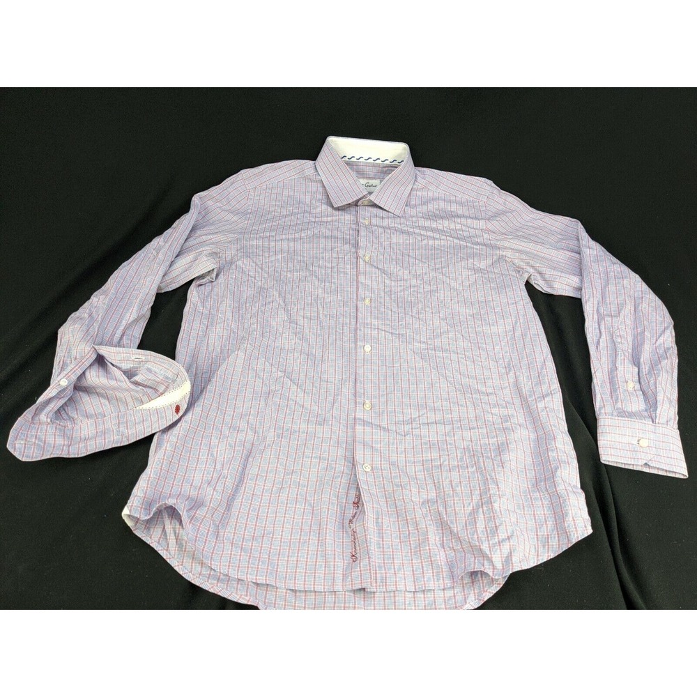 ROBERT GRAHAM Purple/Pink Check Flip Cuff Spread Collar Dress Shirt‎